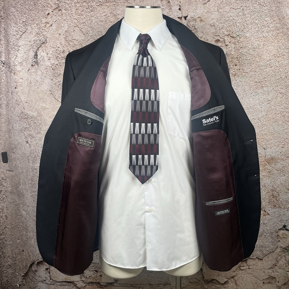 Jack Victor Sport Coat Men 48R Blazer Super 110s Wool Gibson SPJ Black Jacket - Picture 2 of 13